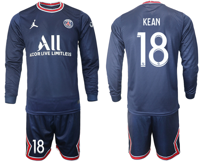 Men 2021-2022 Club Paris St German home blue Long Sleeve #18 Soccer Jersey